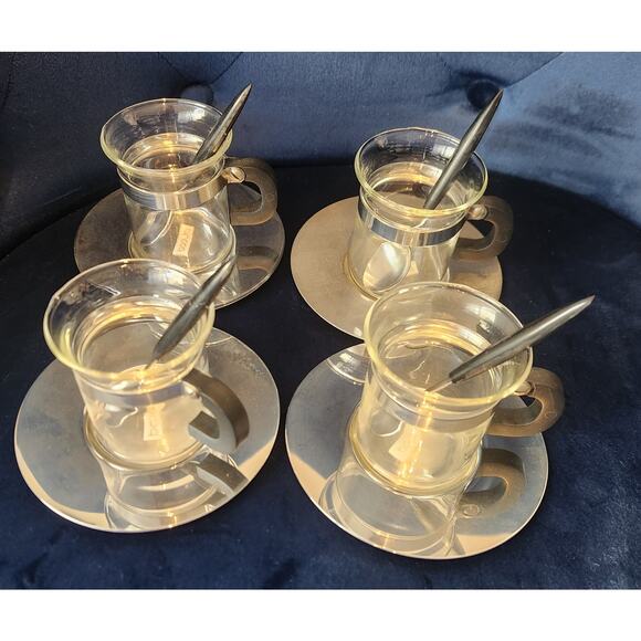 Bodum Glass Espresso Cup Set 6 Cups Steel Saucers and Spoons Portugal Modernist - Picture 8 of 8